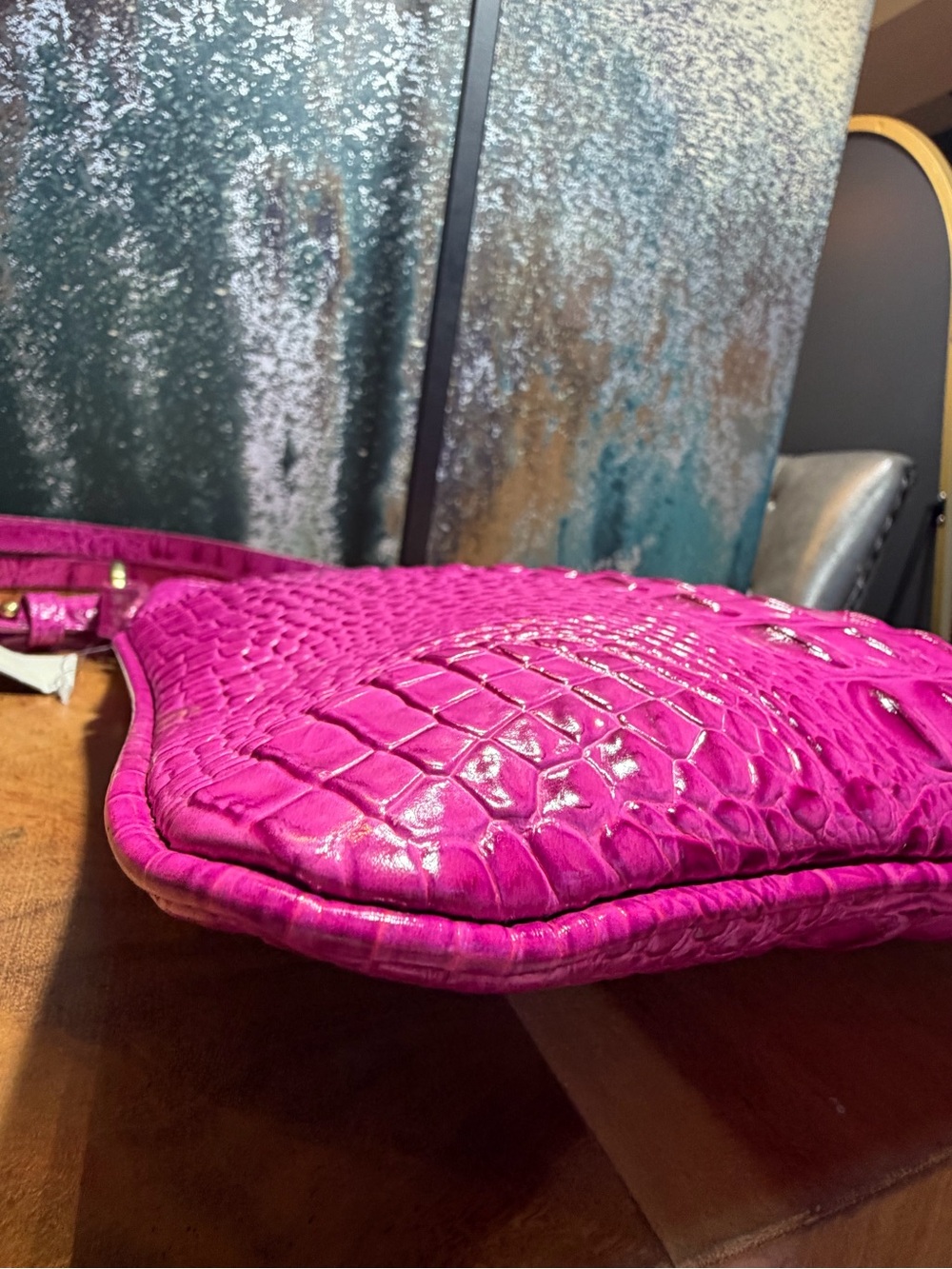 Brahmin Barbiecore Jody Hot Pink Melbourne Croc Leather Crossbody Bag - Picture 14 of 16